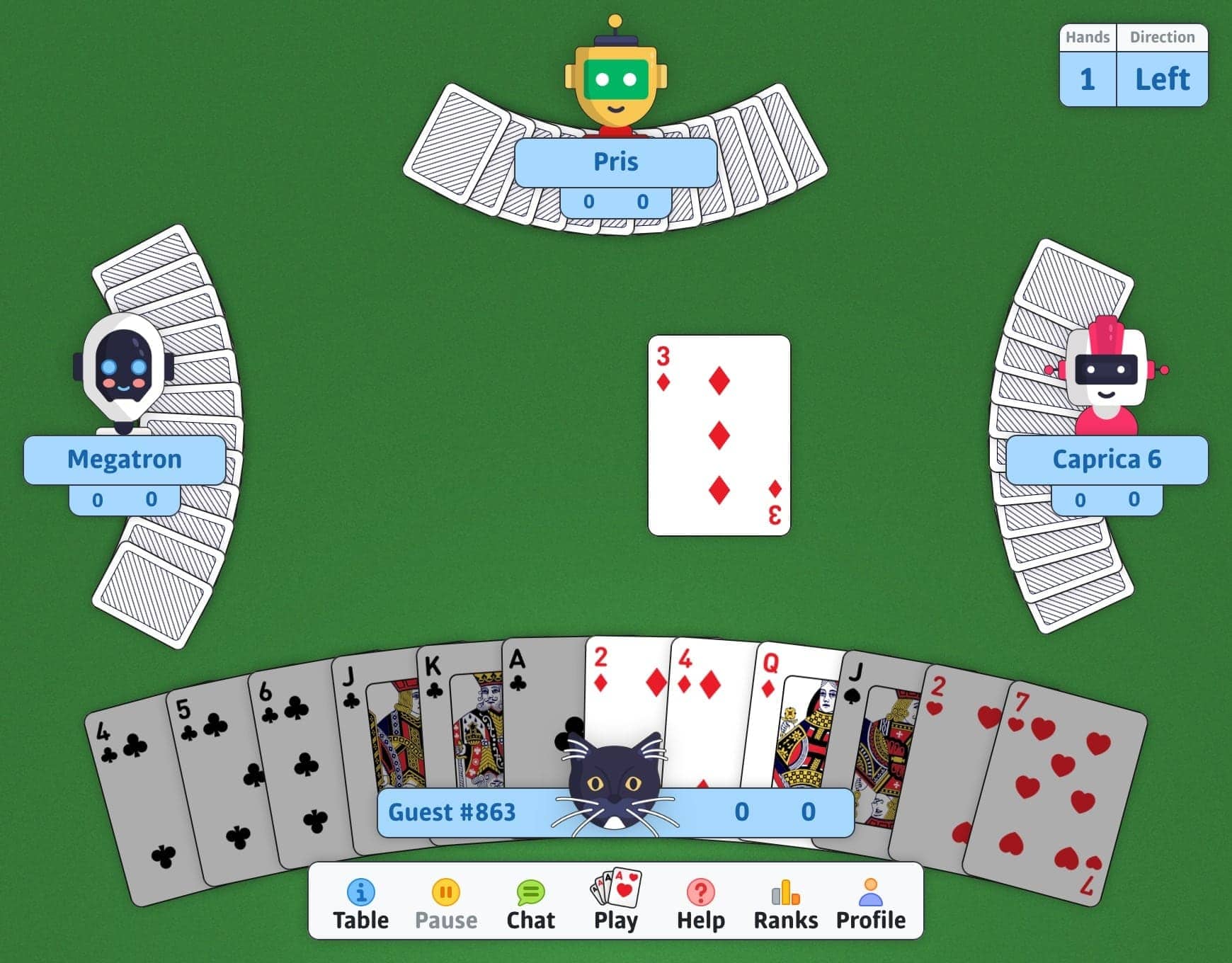 Play free Hearts online - Hearts card game screenshot