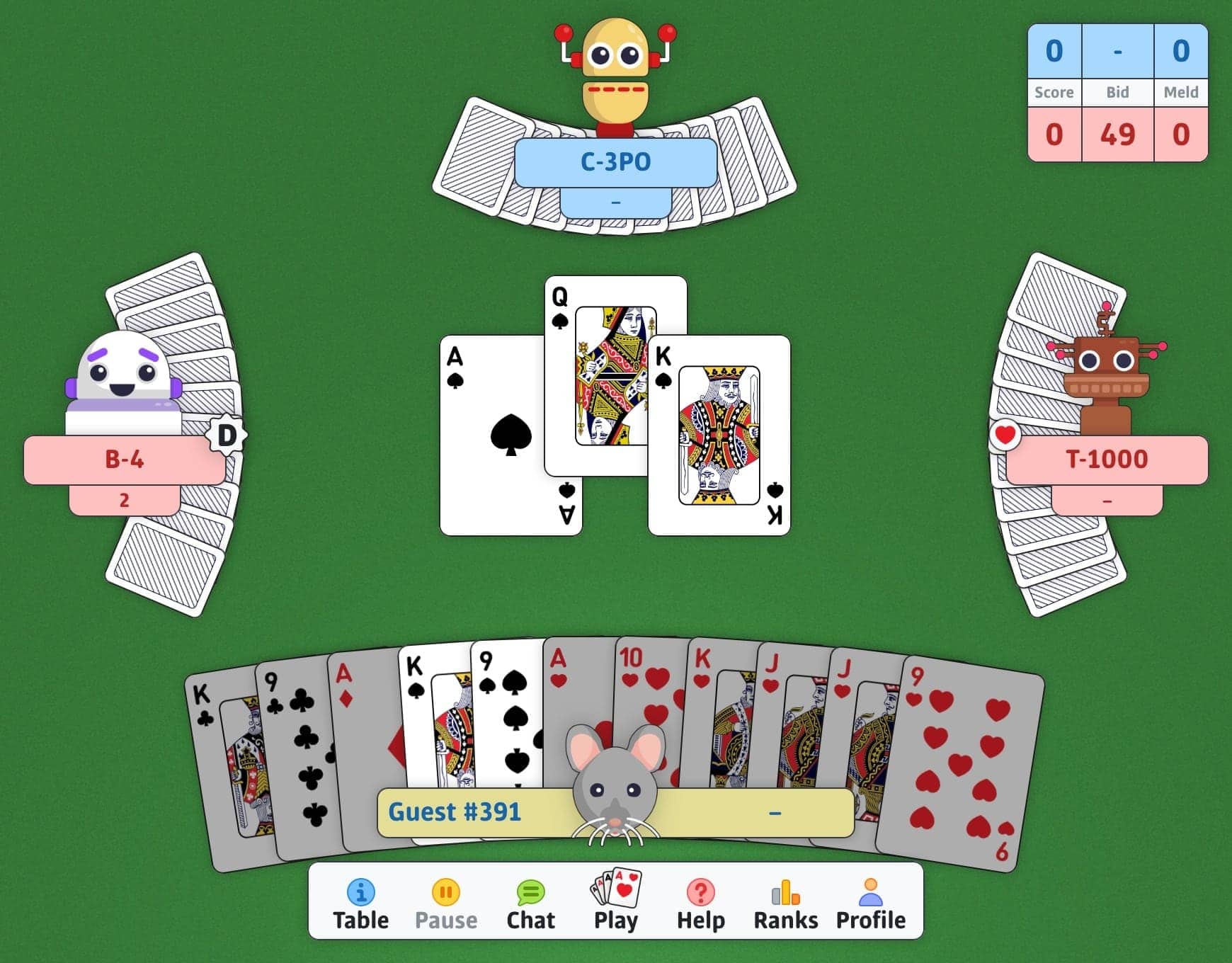 Online Pinochle screenshot - Play Pinochle online