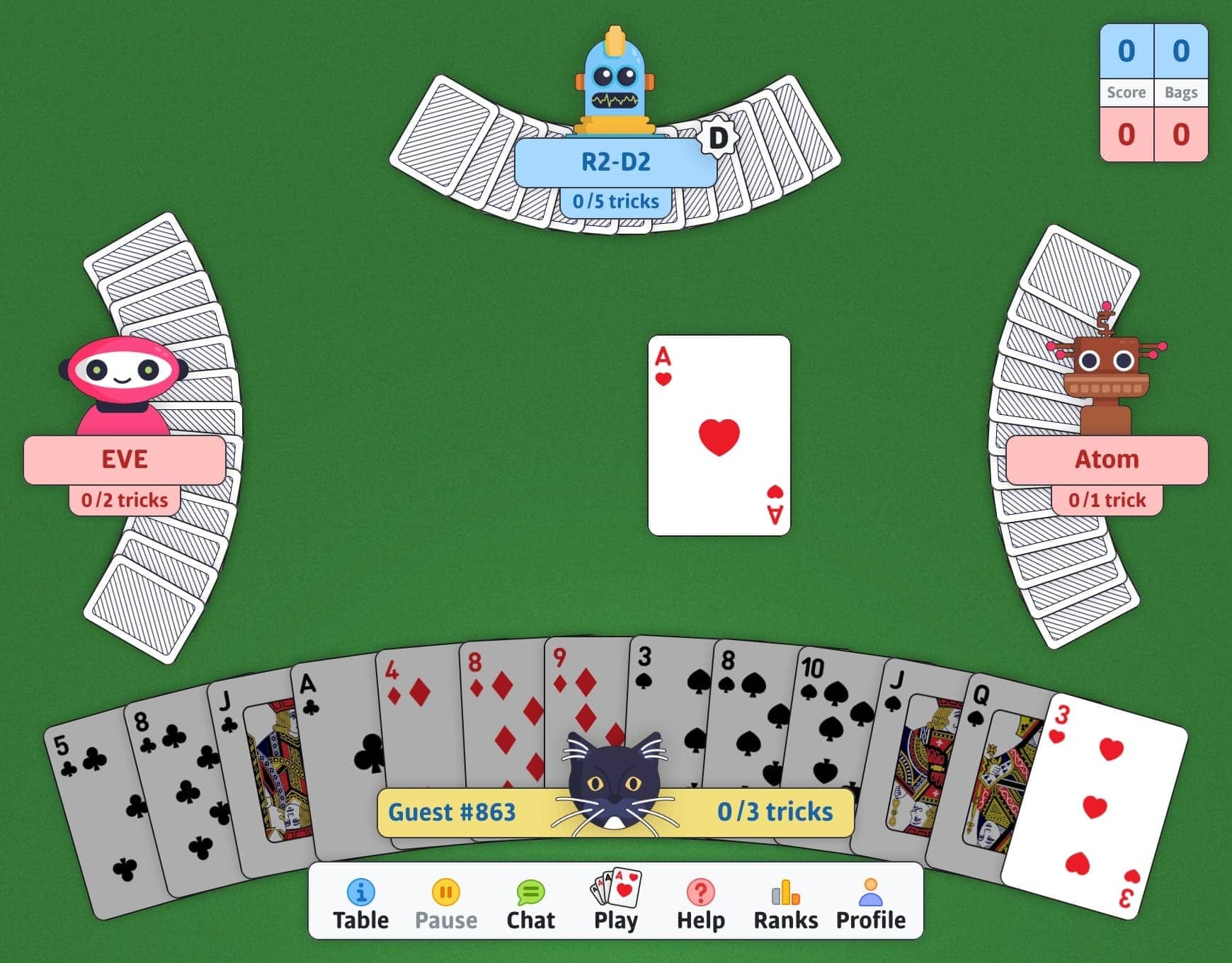 Play free Spades online - Spades card game screenshot