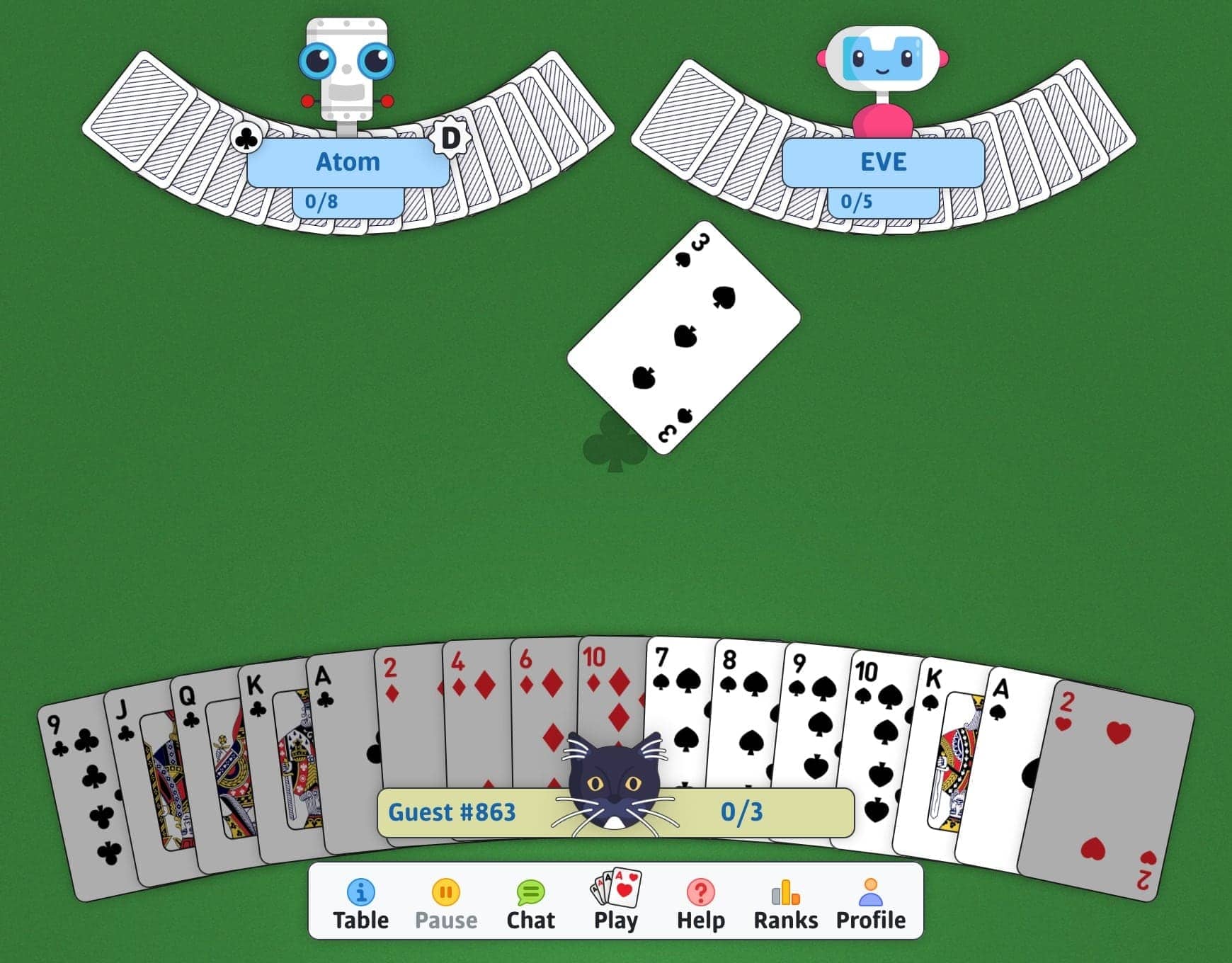 Play Sergeant Major (3-5-8) online - Sergeant Major card game screenshot