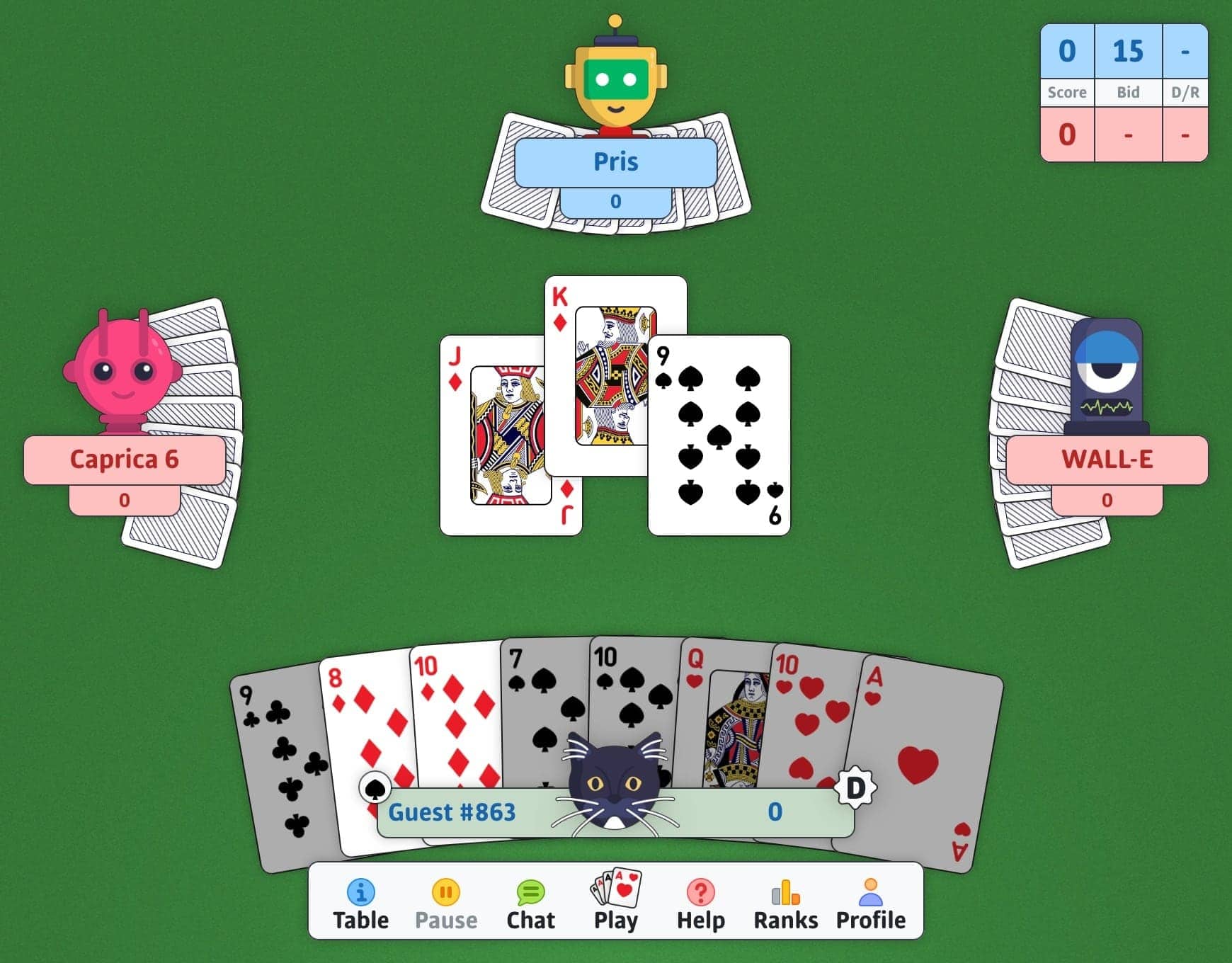 Play Twenty-Nine online - Twenty-Nine card game screenshot